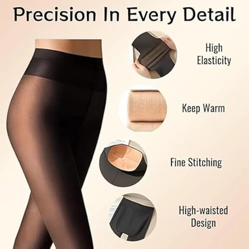 Magic Fleece Lined Leggings for Women - One-Seam Shaping Tights with Compression Band & Snatch Waist Design Warm Winter